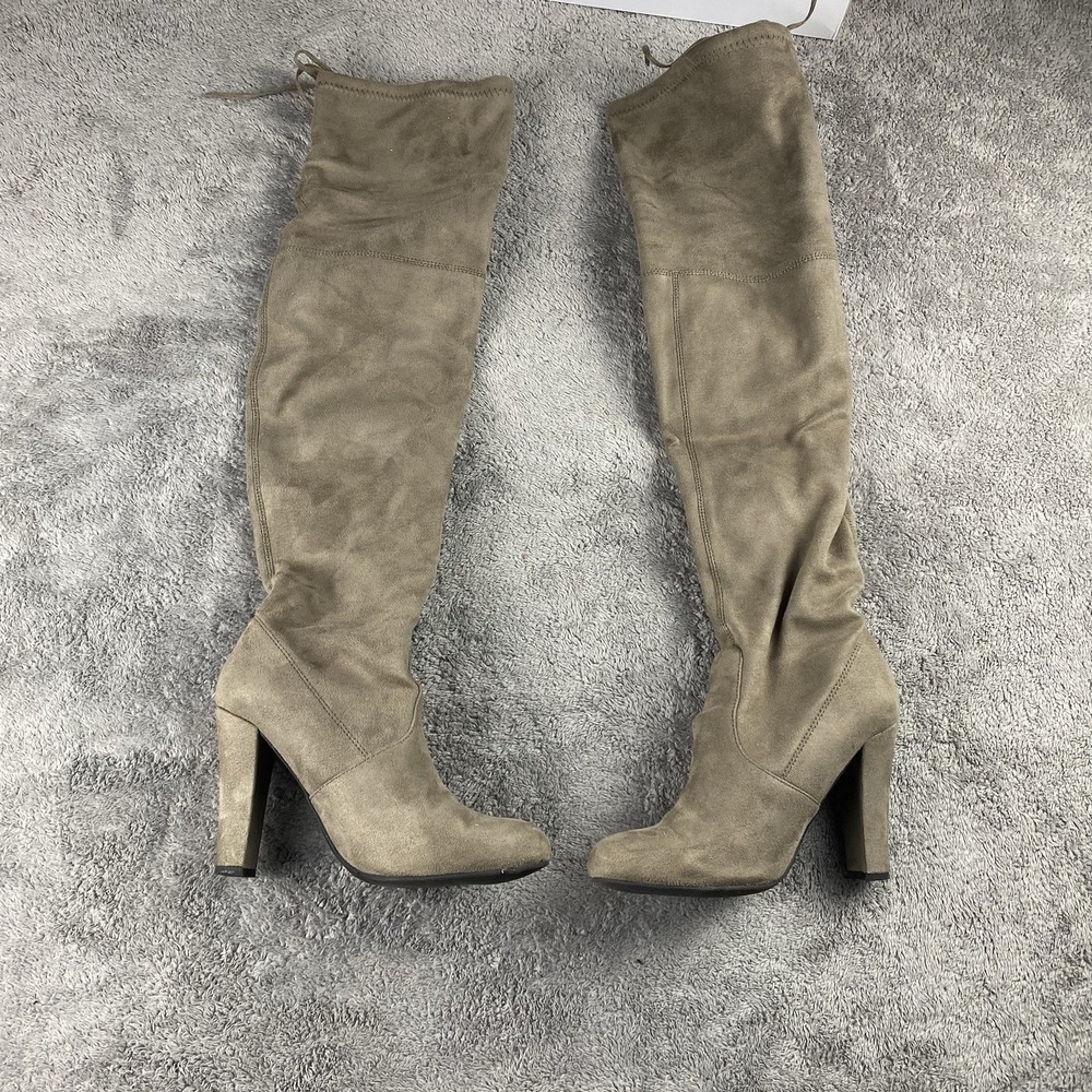 Steve Madden Faux Suede Over The Knee Heeled Boots Womens 6M Taupe